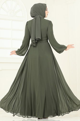 moda selvim Evening Dress 2823ELC1143 Khaki - Thumbnail