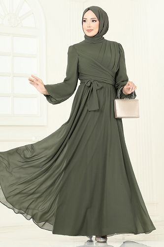 moda selvim Evening Dress 2823ELC1143 Khaki - Thumbnail