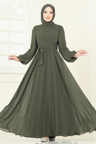 moda selvim Evening Dress 2823ELC1143 Khaki - Thumbnail