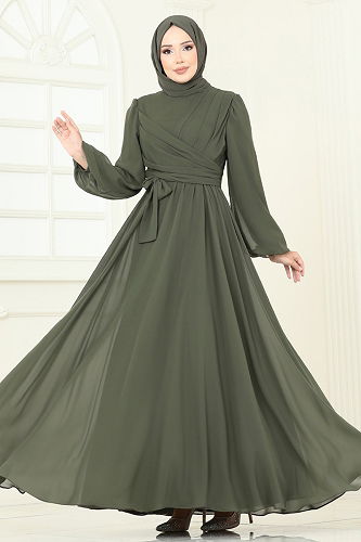 moda selvim فستان سهرة اخضر عفني 2823ELC1143 - Thumbnail