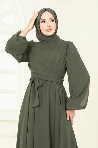 moda selvim فستان سهرة اخضر عفني 2823ELC1143 - Thumbnail
