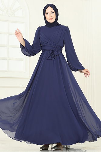 moda selvim Evening Dress 2823ELC1143 Navy Blue - Thumbnail