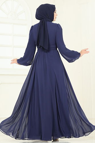 moda selvim فستان سهرة كحلي 2823ELC1143 - Thumbnail