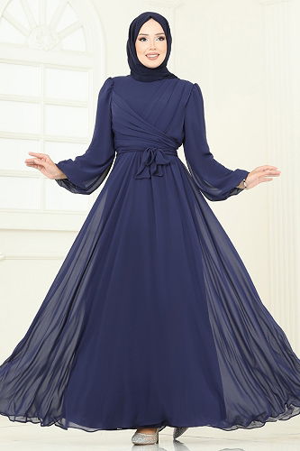 moda selvim فستان سهرة كحلي 2823ELC1143 - Thumbnail