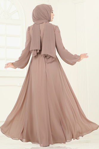 moda selvim فستان سهرة بيج 2823ELC1143 - Thumbnail