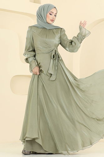 moda selvim Evening Dress 2826ELC1143 Almond Green - Thumbnail