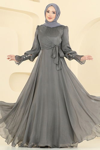 moda selvim Evening Dress 2826ELC1143 Anthracite - Thumbnail