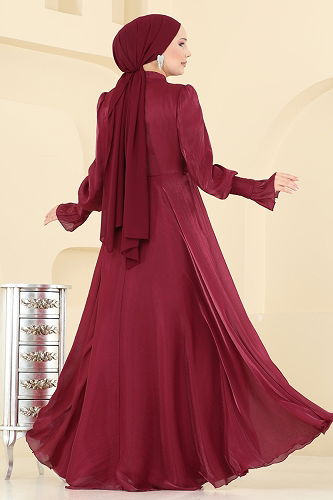 moda selvim Evening Dress 2826ELC1143 Burgundy - Thumbnail