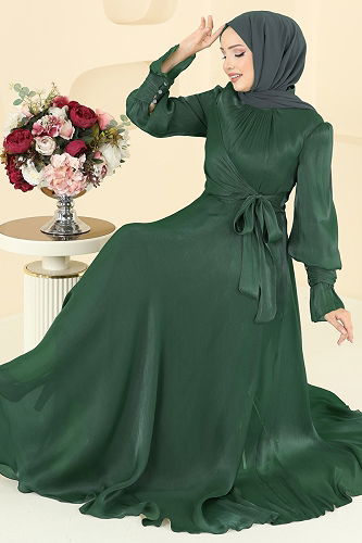 moda selvim Evening Dress 2826ELC1143 Emerald - Thumbnail