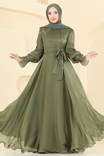 moda selvim Evening Dress 2826ELC1143 Khaki - Thumbnail