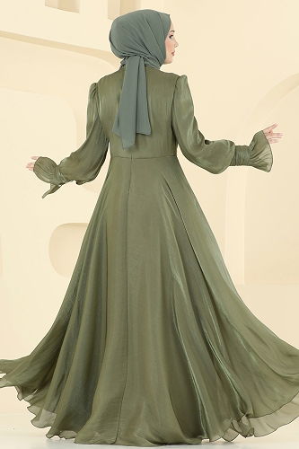 moda selvim فستان سهرة اخضر عفني 2826ELC1143 - Thumbnail