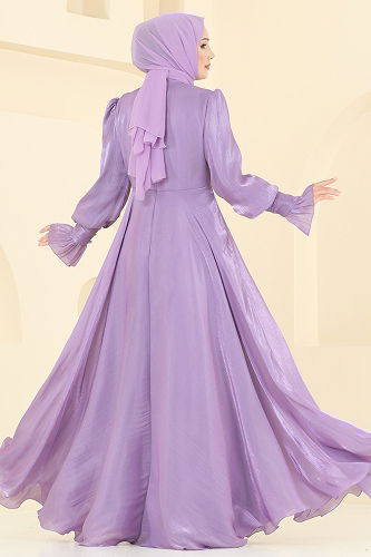 moda selvim فستان سهرة ليلكي 2826ELC1143 - Thumbnail