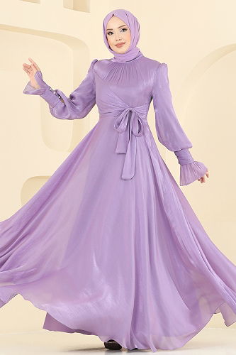 moda selvim فستان سهرة ليلكي 2826ELC1143 - Thumbnail