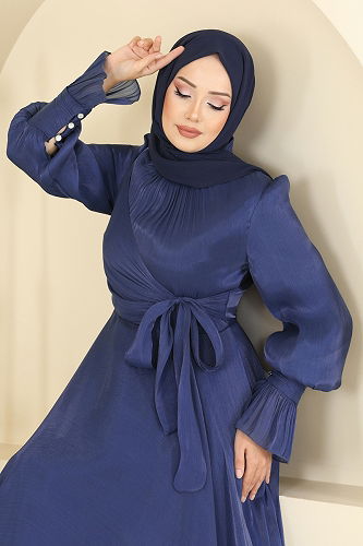 moda selvim Evening Dress 2826ELC1143 Navy Blue - Thumbnail