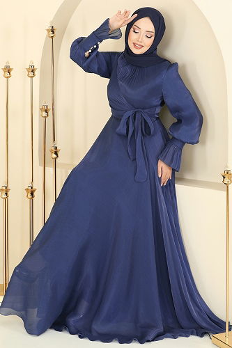 moda selvim Evening Dress 2826ELC1143 Navy Blue - Thumbnail