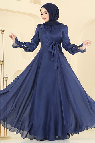 moda selvim Evening Dress 2826ELC1143 Navy Blue - Thumbnail