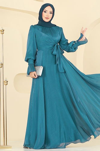 moda selvim Evening Dress 2826ELC1143 Petroleum - Thumbnail