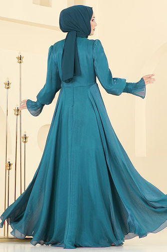 moda selvim فستان سهرة بترولي 2826ELC1143 - Thumbnail