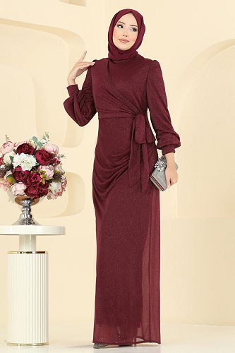 moda selvim Evening Dress 2829ELCK1161 Burgundy - Thumbnail