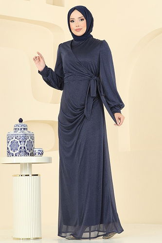 moda selvim فستان سهرة كحلي 2829ELCK1161 - Thumbnail