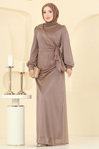 moda selvim فستان سهرة بيج 2829ELCK1161 - Thumbnail