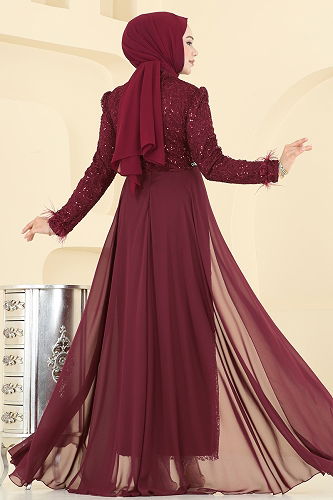 moda selvim Evening Dress 2830ELC1143 Burgundy - Thumbnail