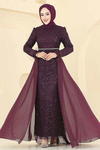 moda selvim Evening Dress 2830ELC1143 Damson - Thumbnail