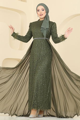 moda selvim Evening Dress 2830ELC1143 Khaki - Thumbnail