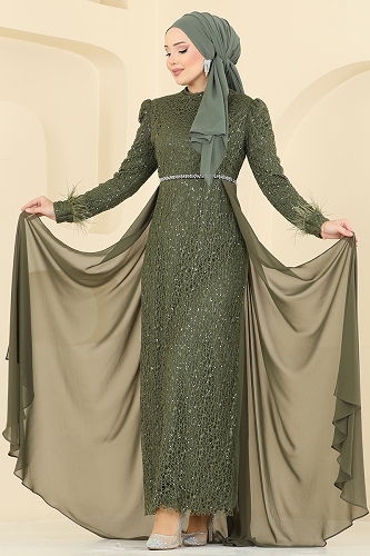 moda selvim Evening Dress 2830ELC1143 Khaki - Thumbnail