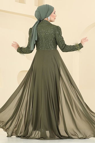 moda selvim Evening Dress 2830ELC1143 Khaki - Thumbnail