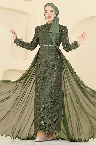 moda selvim Evening Dress 2830ELC1143 Khaki - Thumbnail