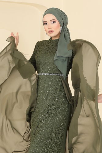 E.L.C. - فستان سهرة اخضر عفني 2830ELC1143