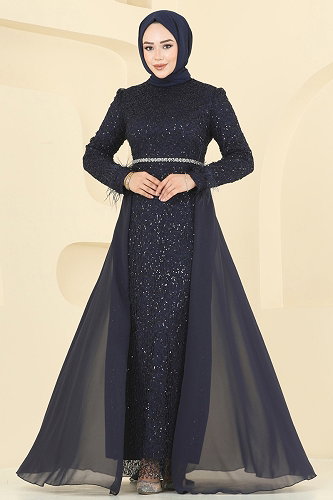 moda selvim Evening Dress 2830ELC1143 Navy Blue - Thumbnail