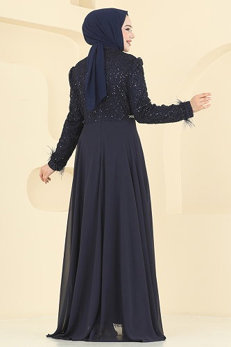 moda selvim Evening Dress 2830ELC1143 Navy Blue - Thumbnail