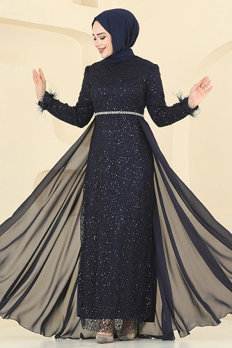 moda selvim Evening Dress 2830ELC1143 Navy Blue - Thumbnail