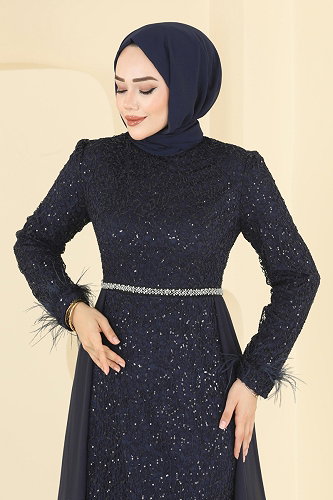 moda selvim فستان سهرة كحلي 2830ELC1143 - Thumbnail