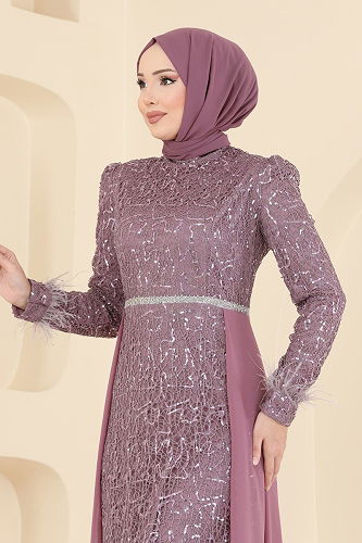 moda selvim فستان سهرة وردي 2830ELCK1161 - Thumbnail