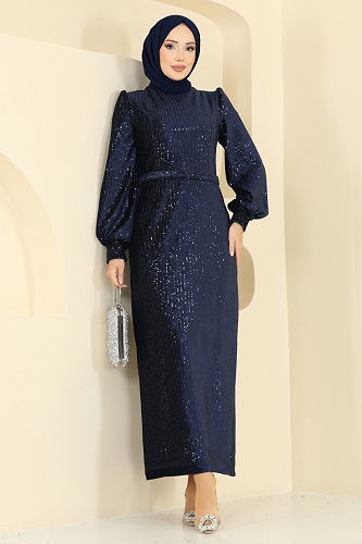 moda selvim فستان سهرة كحلي 2834ELC1143 - Thumbnail