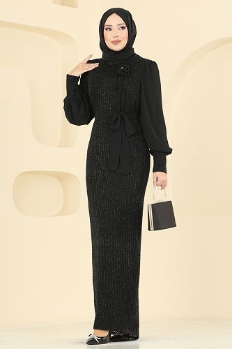 moda selvim Evening Dress 2841ELCK1161 Black - Thumbnail