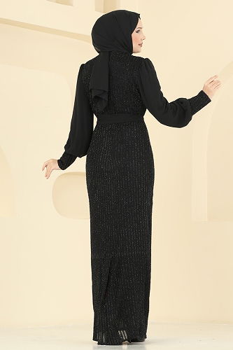 moda selvim Evening Dress 2841ELCK1161 Black - Thumbnail