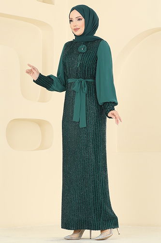 moda selvim Evening Dress 2841ELCK1161 Emerald - Thumbnail