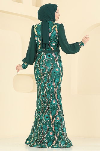 moda selvim Evening Dress 2847ELCK1161 Emerald - Thumbnail