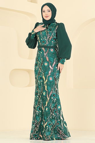 moda selvim Evening Dress 2847ELCK1161 Emerald - Thumbnail