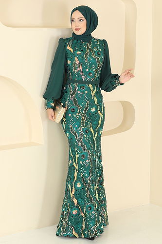 moda selvim Evening Dress 2847ELCK1161 Emerald - Thumbnail