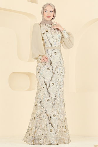 moda selvim Evening Dress 2847ELCK1161 Gold - Thumbnail