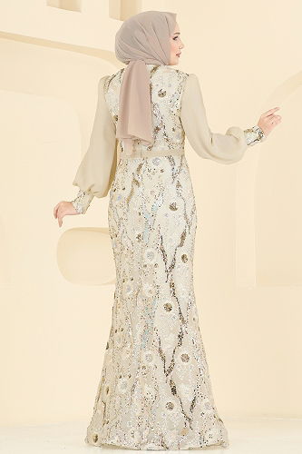 moda selvim فستان سهرة ذهبي 2847ELCK1161 - Thumbnail