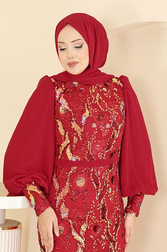 moda selvim Evening Dress 2847ELCK1161 Red - Thumbnail