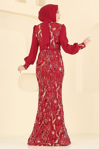 moda selvim فستان سهرة احمر 2847ELCK1161 - Thumbnail