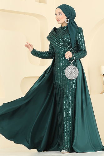 moda selvim Evening Dress 2848ELCK1161 Emerald - Thumbnail