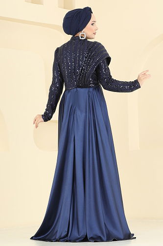moda selvim Evening Dress 2848ELCK1161 Navy Blue - Thumbnail